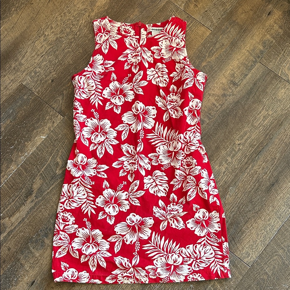 Christie Brooks Girl’s Red & White Tropical Floral Print Sleeveless Dress Medium